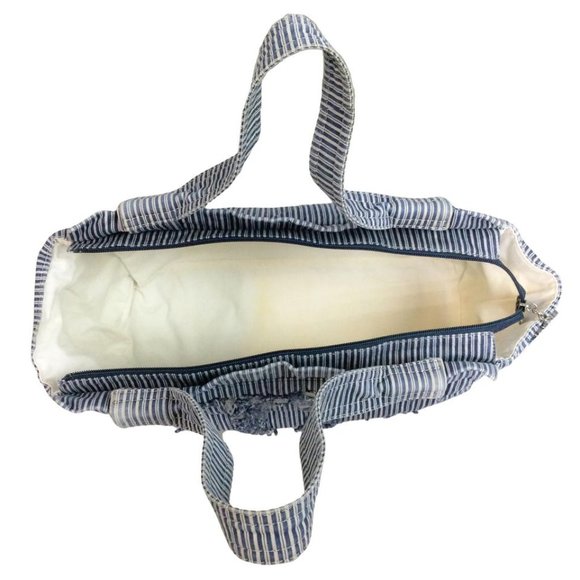 Chanel Striped Chambray Blue & Beige Canvas Tote - Picture 6 of 9